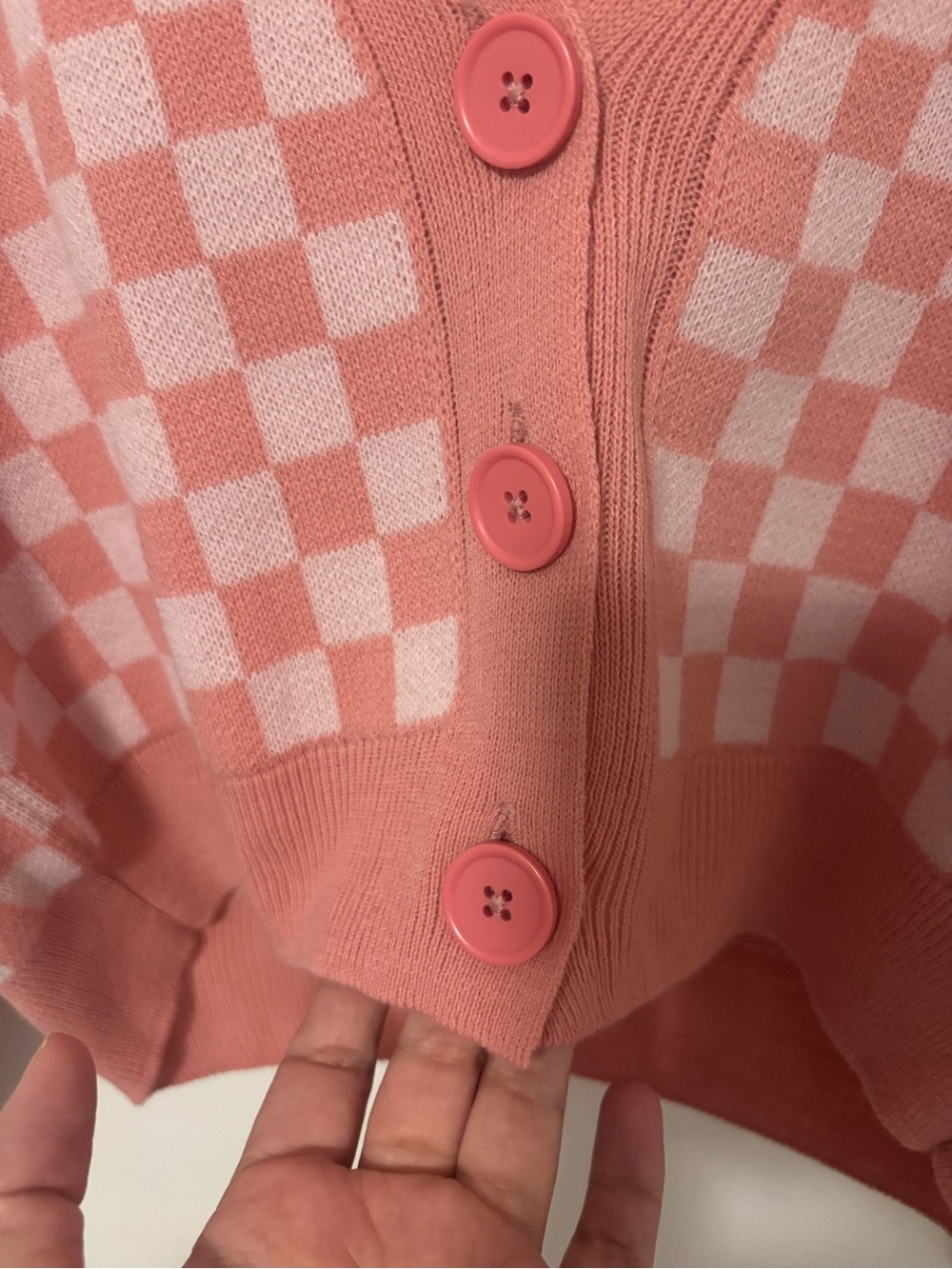 LCW casual pink checkered relaxed fit cropped cardigan - Picture 7 of 10